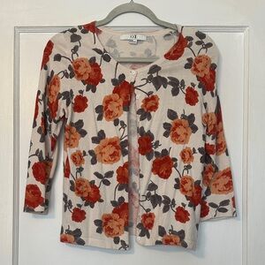Knit Cardigan with Orange & Gray Floral Print